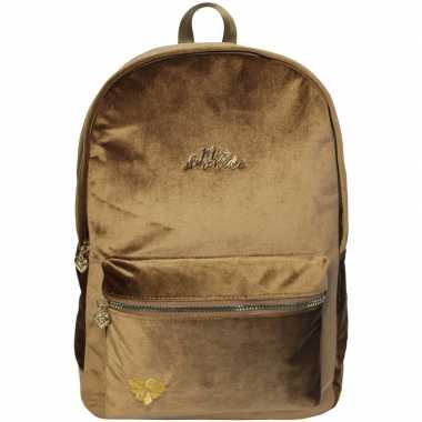 Fluwelen rugzak/schooltas camel/goud kind