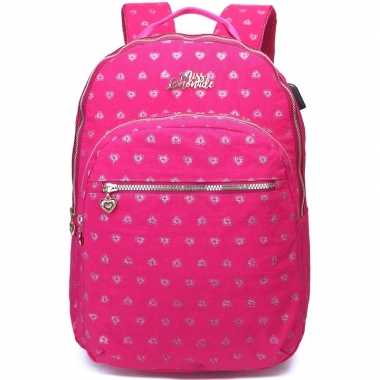 Rugzak/schooltas roze zilveren hartjes kind