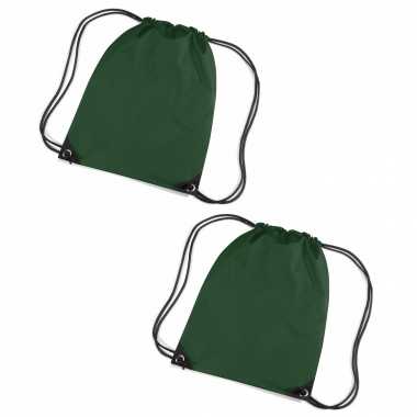 Set stuks donkergroene schooltas/ schooltasjes rijgkoord kind