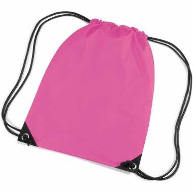 X stuks fuchsia roze schooltas/ schooltasjes rijgkoord kind